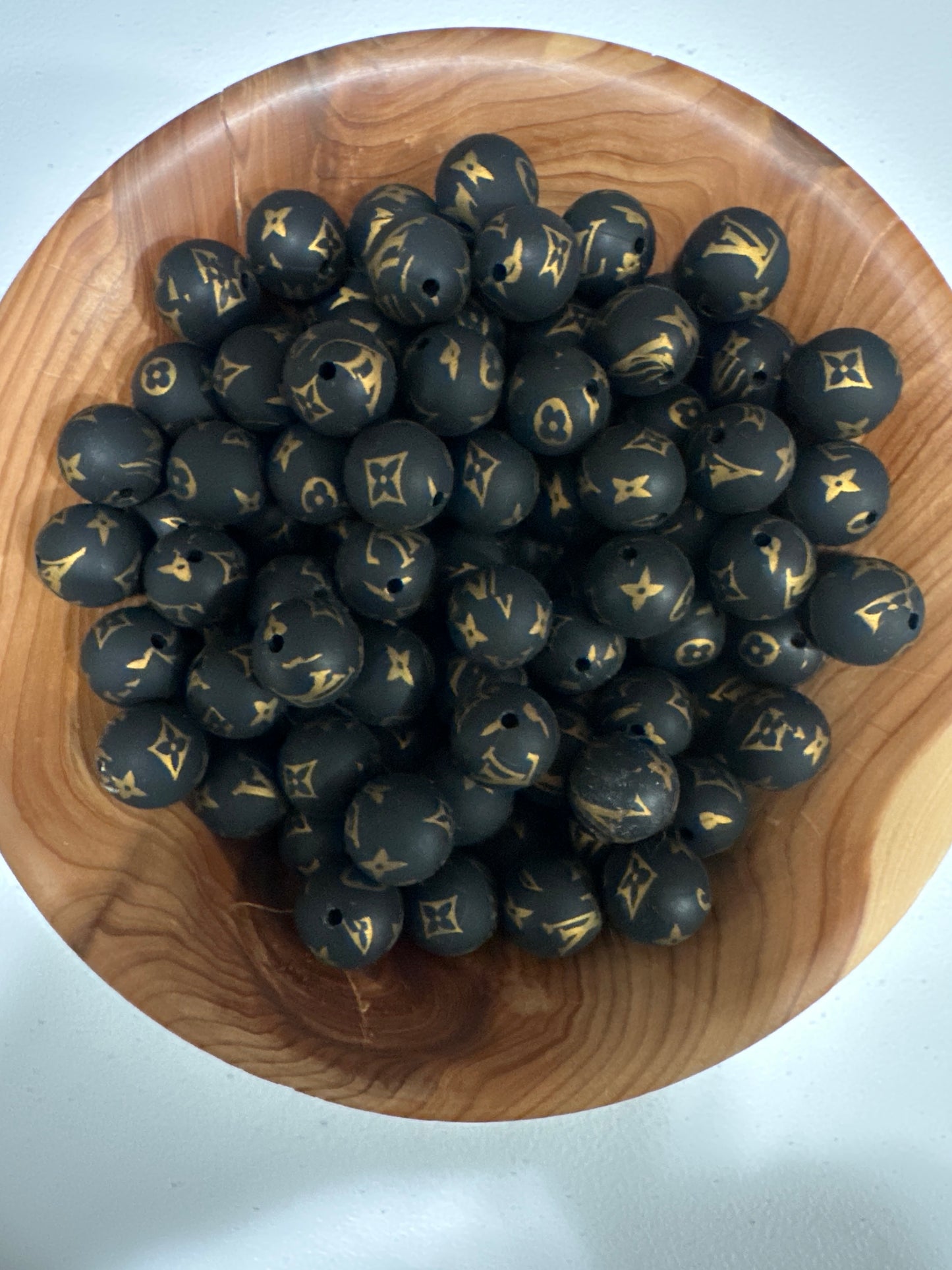 #262 Pattern Silicone Bead 15MM -LV GOLD BLACK