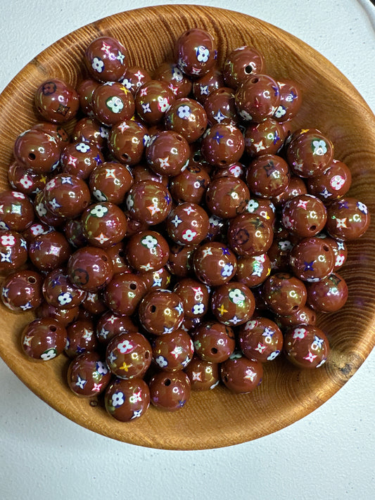 #270 Acrylic Bead 15MM - LVMULTI FLOWER BROWN IRIDENSCENT
