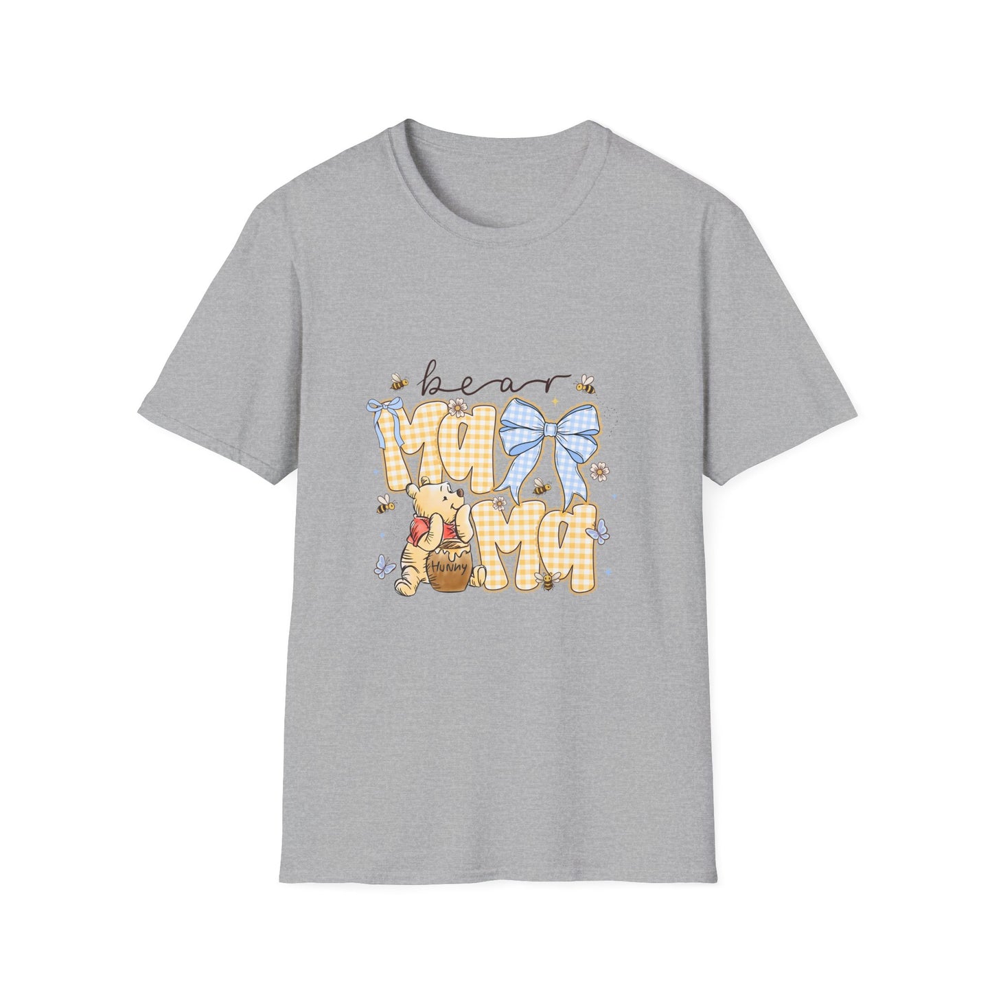 Mama Bear T-Shirt — Cute Gingham Bear Graphic with Blue Bow (Mother’s Day Gift)