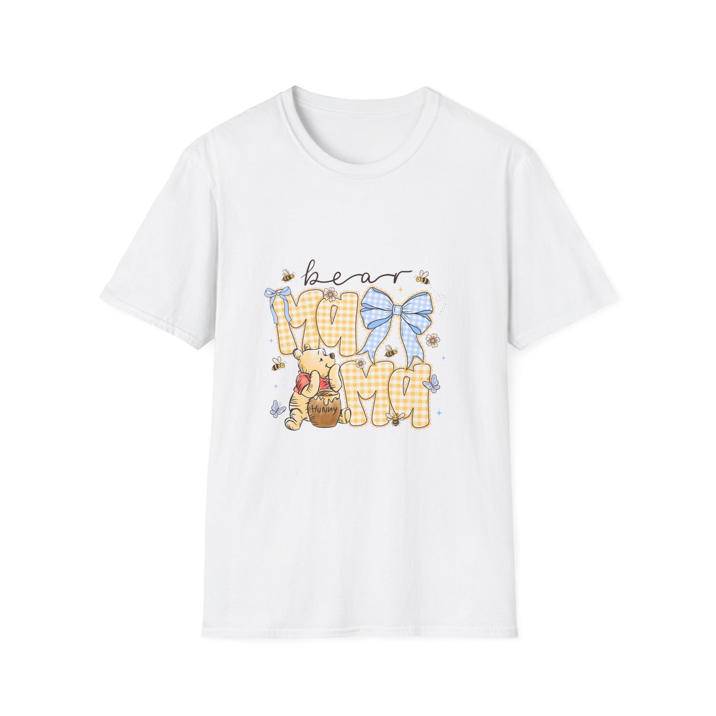 Mama Bear T-Shirt — Cute Gingham Bear Graphic with Blue Bow (Mother’s Day Gift)