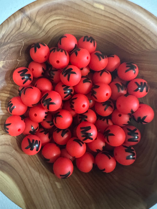 #275 PATTERN SILICONE BEADS 15MM - MK RED