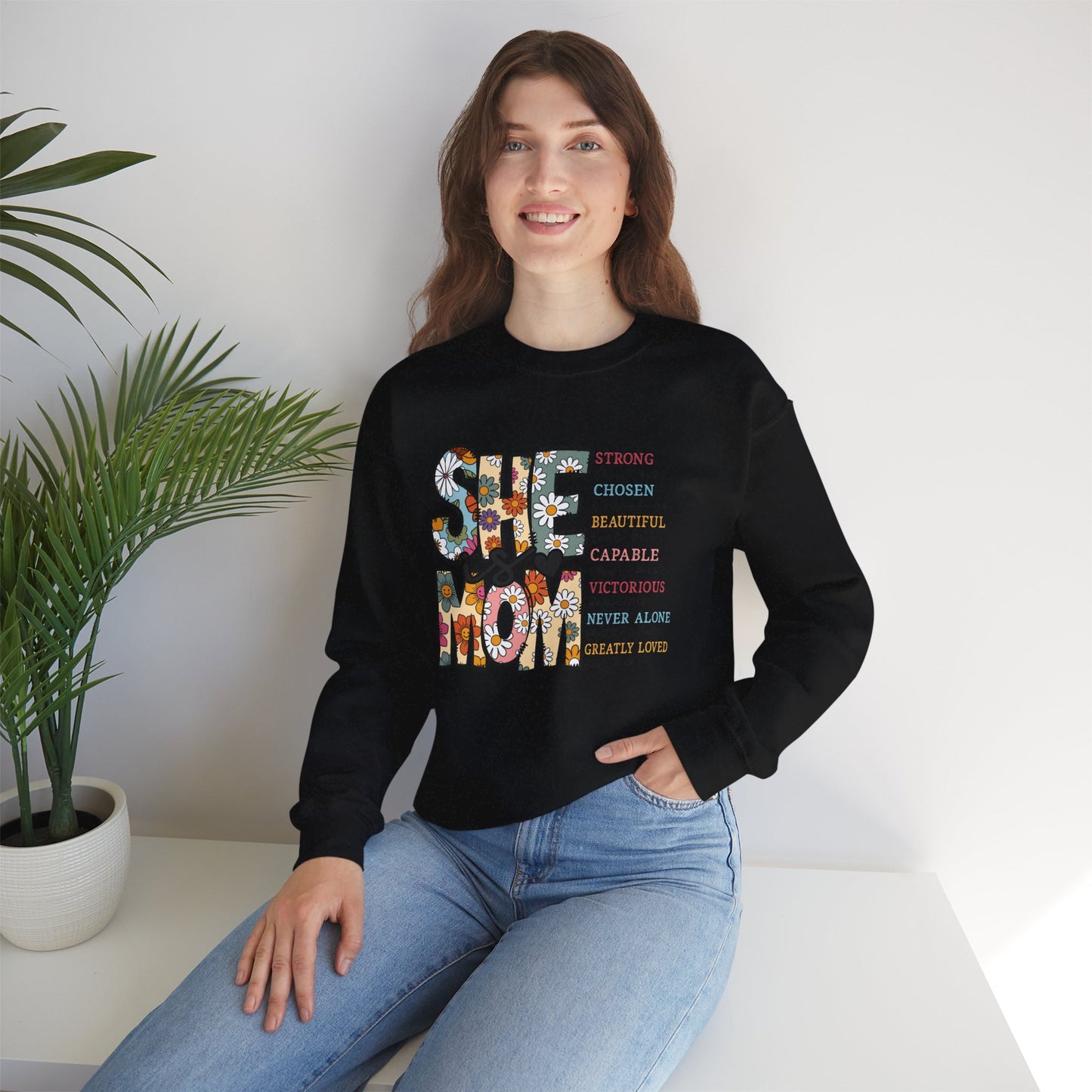 Stay Strong Mom Floral Crewneck Sweatshirt — Inspirational Mother’s Day Gift