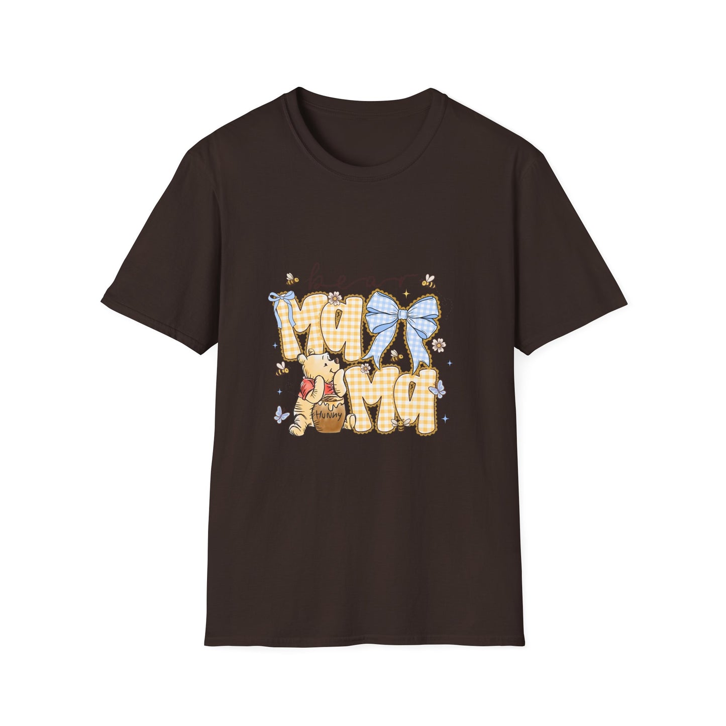Mama Bear T-Shirt — Cute Gingham Bear Graphic with Blue Bow (Mother’s Day Gift)