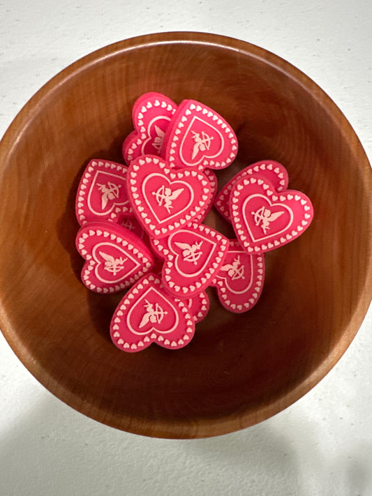 #248 Silicone Focal Beads - CUPID HEART PINK