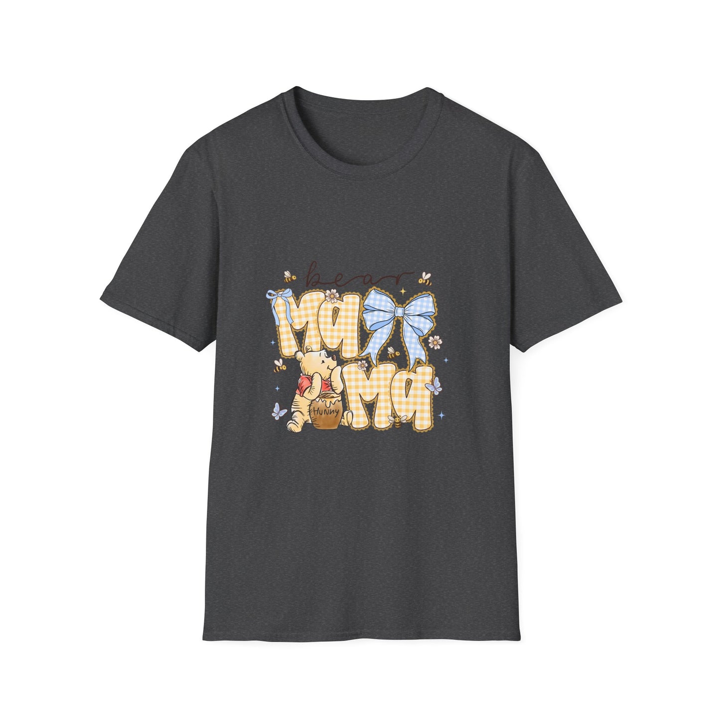 Mama Bear T-Shirt — Cute Gingham Bear Graphic with Blue Bow (Mother’s Day Gift)