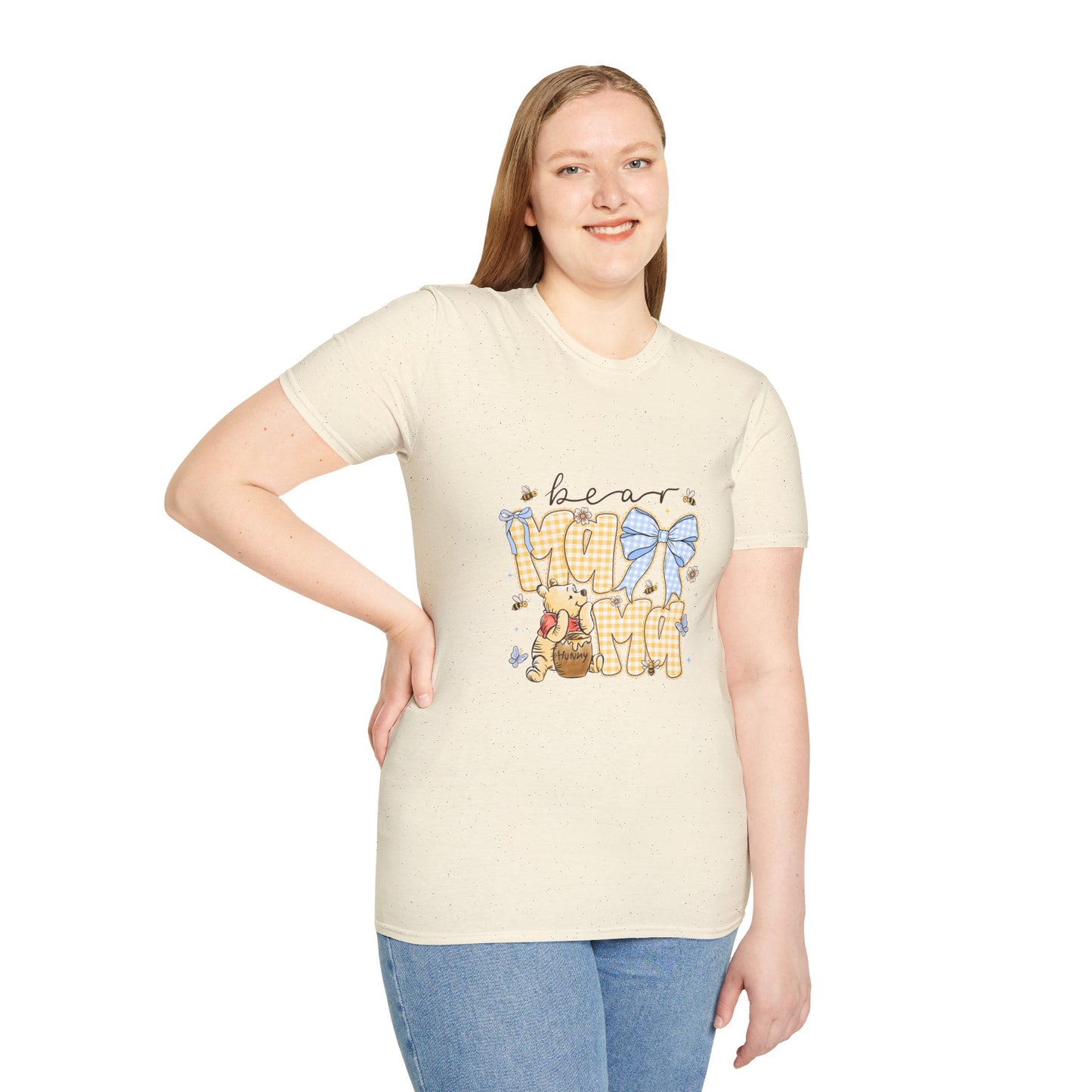 Mama Bear T-Shirt — Cute Gingham Bear Graphic with Blue Bow (Mother’s Day Gift)