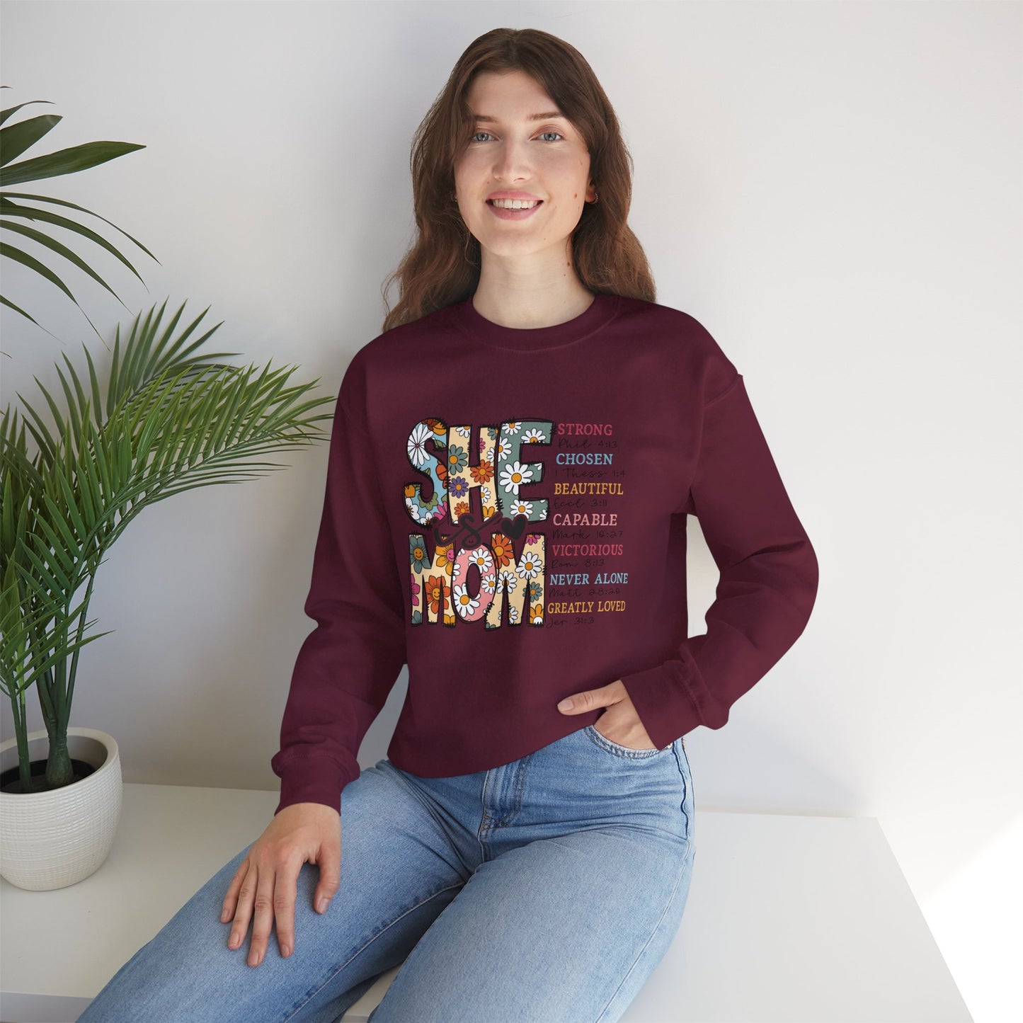 Stay Strong Mom Floral Crewneck Sweatshirt — Inspirational Mother’s Day Gift