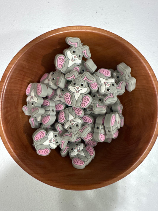 #252 Silicone Focal Beads -RABBIT GREY & PINK