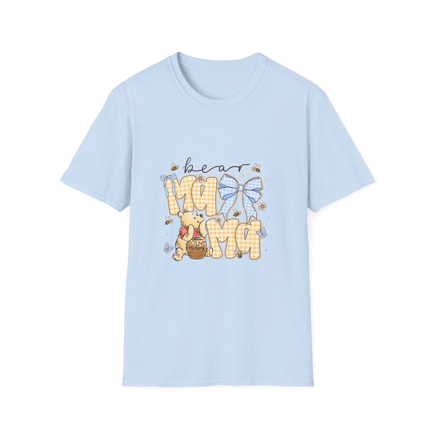 Mama Bear T-Shirt — Cute Gingham Bear Graphic with Blue Bow (Mother’s Day Gift)