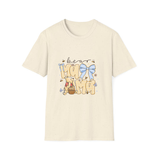 Mama Bear T-Shirt — Cute Gingham Bear Graphic with Blue Bow (Mother’s Day Gift)
