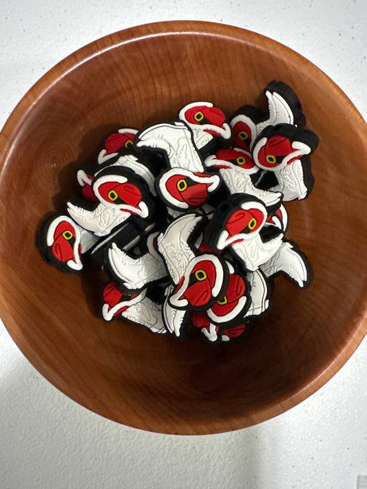 #244 Silicone Focal Beads - COWBOY BOOTS WHITE WITH RED HAT