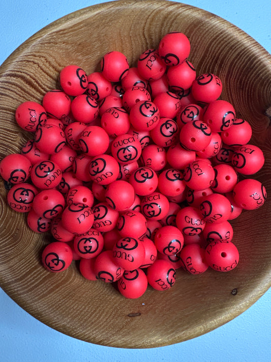 #266 Pattern Silicone Bead 15MM -GG RED