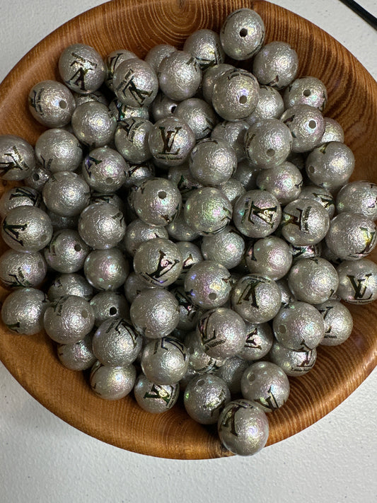 #271 Acrylic Bead 15MM - LV MATTE SILVER IRIDENSCENT