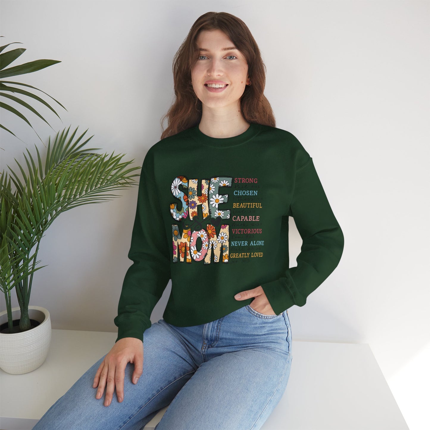 Stay Strong Mom Floral Crewneck Sweatshirt — Inspirational Mother’s Day Gift