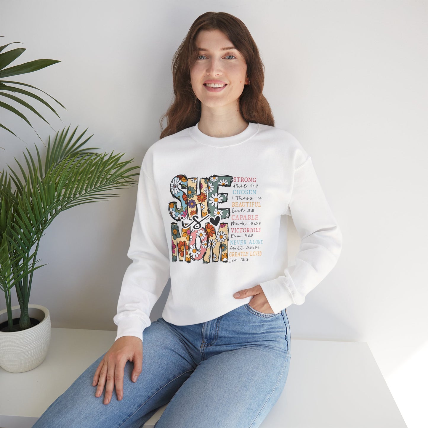 Stay Strong Mom Floral Crewneck Sweatshirt — Inspirational Mother’s Day Gift