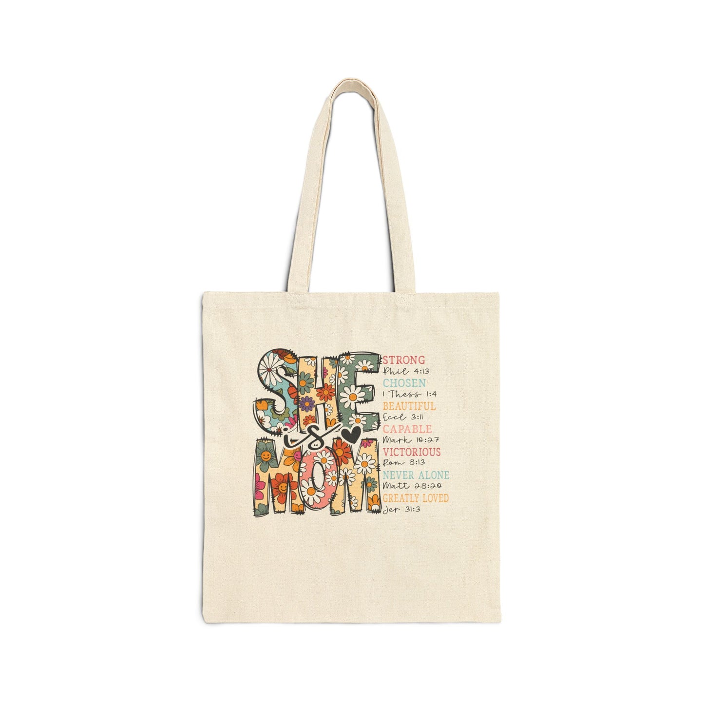 Tote Bag — "She Is Mom" Floral Canvas Tote | Mother's Day Gift, Vintage Boho Mom Tote