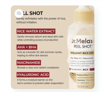 Dr.Melaxin Peel Shot Exfoliating White Rice Ampoule – Whiteheads & Skin Texture (80ml)