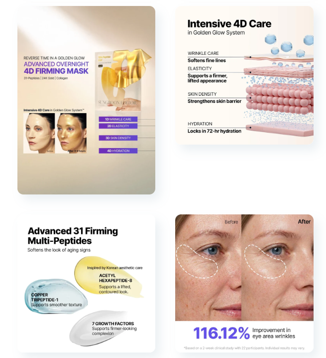 Sungboon Editor Silk Peptide EGF Gold Mask 1box -4ea